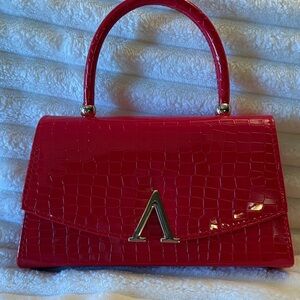 Chic Red Croc-Embossed Patent Top-Handle Bag
